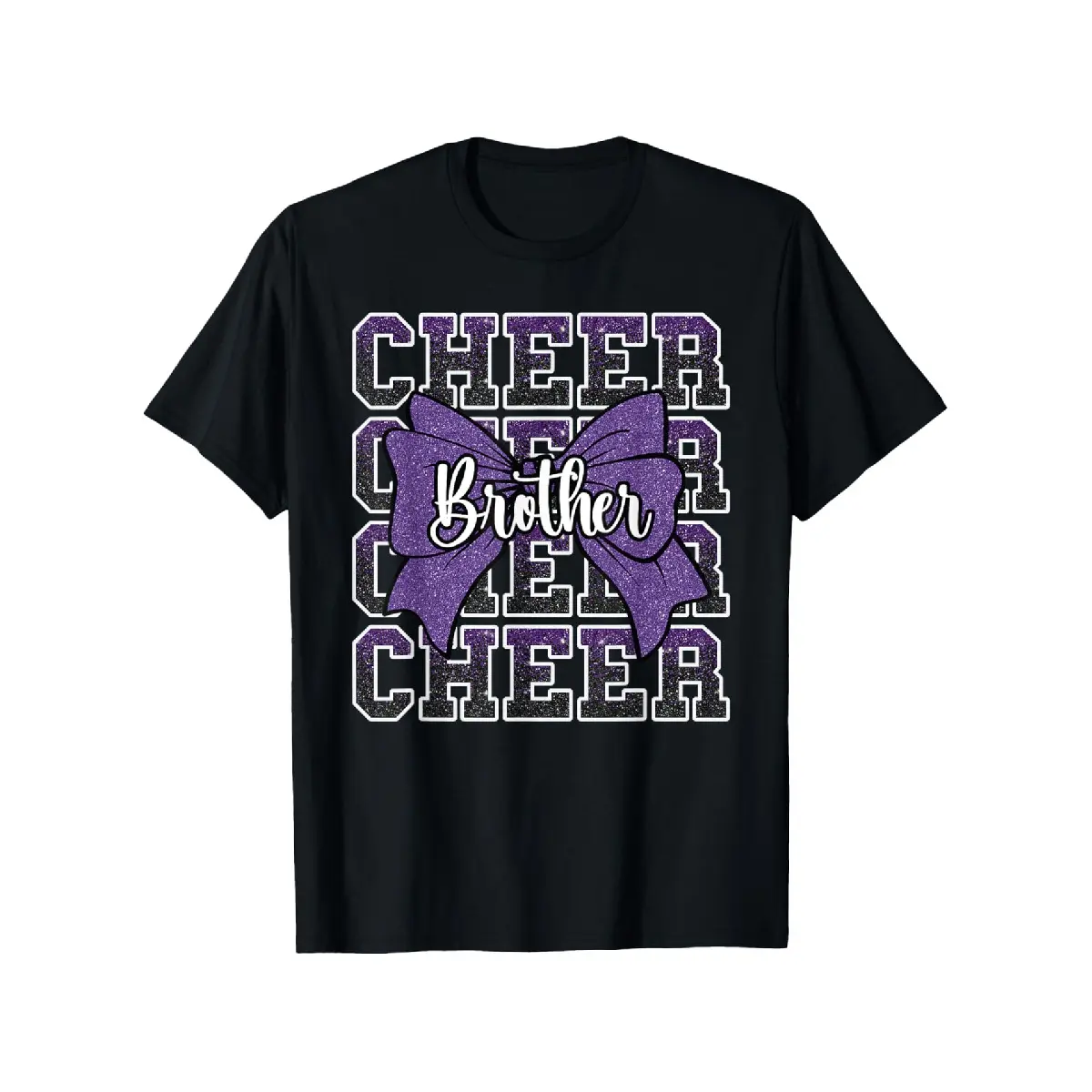 [100% Cotton] 100% Cotton Cheer Brother Bow Sport Cheerleading T-Shirt for Men & Women - 100% Cotton Unisex Short Sleeve Tee with Cheer Bow & Lettering (Cheer Brother), Purple & Black Squad Design, Sizes S-XXXL for Cheerleading Practice, Games & Casual