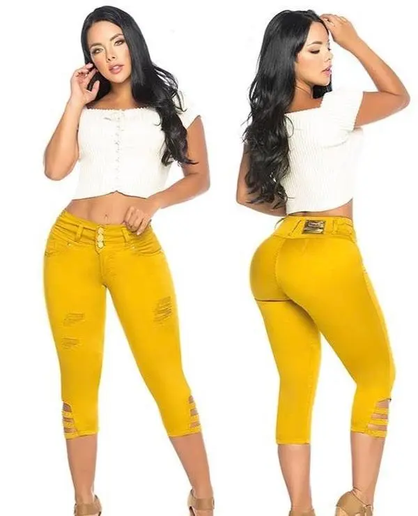 Women's Colombian Style Capri Pants with a Push-Up Fit, Solid Casual Bottoms for Vacation and Everyday Wear, Female Pants