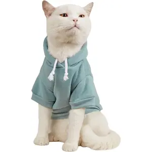 Basic Cat Hoodie, Warm Cat Jacket, Kitten Apparel, Cat Shirt, Cat Clothes for Small to Medium Cats and Kittens Cadet Blue M