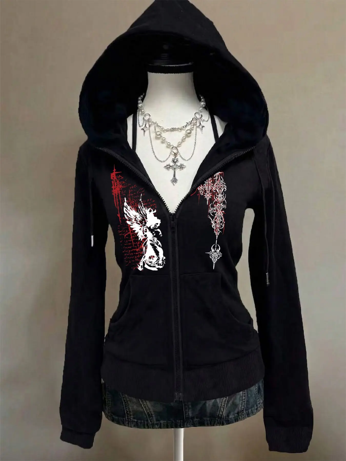 Women's Casual Street Style Zip Front Hoodie, Flame Letter Print, Slim Fit, Long Sleeve, Zipper Design, Fall Winter, Hip Hop, Dance, Y2K Fashion, Hoodie Sweatshirts, Casual Fitted Hoodie