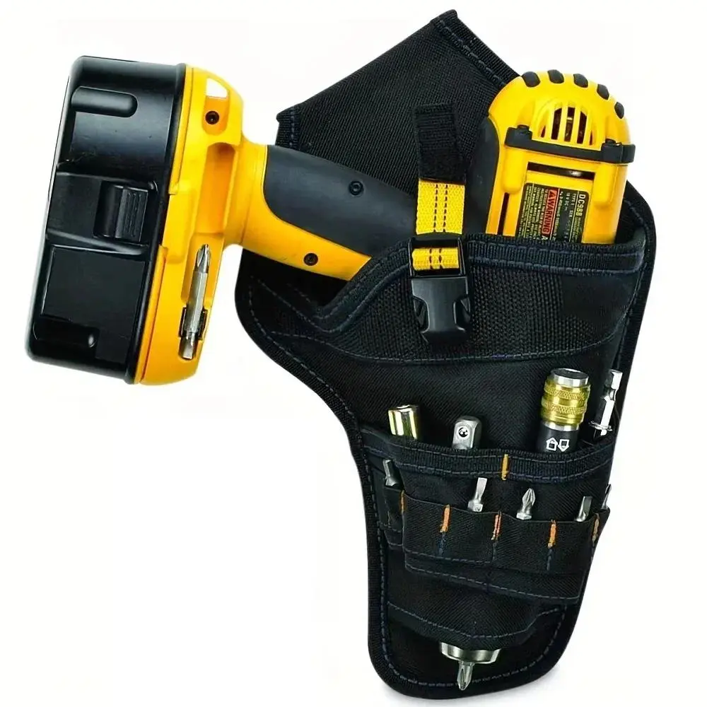 Heavy Duty Cordless Drill Holster - Belt-Mounted Cordless Tool Organizer with Single Hook, Hook & Loop, Metal Clip, Multi-Compartment, Lightweight Breathable Tool Storage Bag for Easy Attachment, Quick Release Fittings