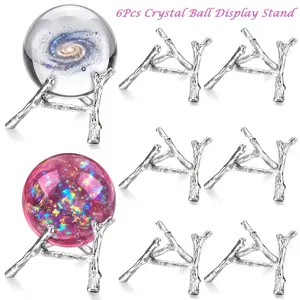6 Pcs Crystal Ball Stand Display Holder Egg Sphere Stand Photography Props Crystal Balls Ornament Rack Holder Metal Base Tree Tripod Modern Simplicity for Home Decoration