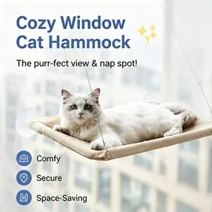 Folding cat hammock, suitable for windows, equipped with strong suction cups and sturdy metal frame, foldable and machine washable, ideal window habitat for cats and small dogs