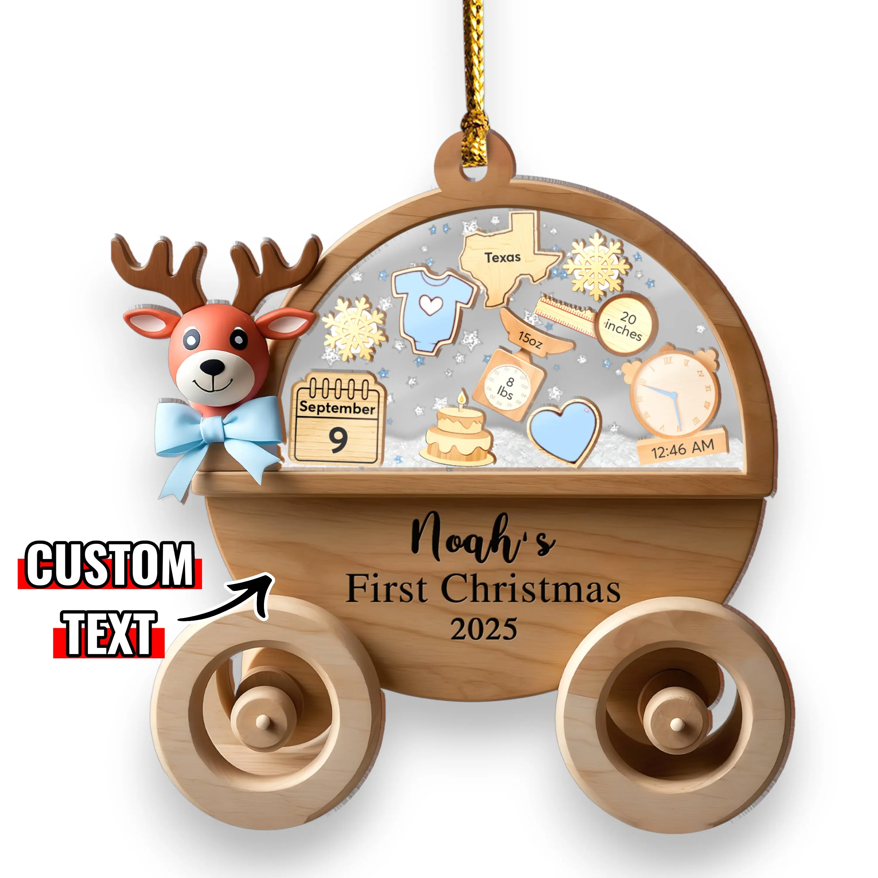 Personalized Baby's First Christmas Ornament 2025 Custom Baby Boy Girl First Christmas Bauble Newborn Gift 4D Shake Ornament for Babies with Custom Text and Teddy Bear Design