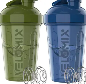 VELOMIX -2 Pack- 20 oz Protein Shaker Bottles for Protein Mixes - 2x Wire Whisk | Leak Proof Shaker Cups for Protein Shakes and Pre Workout | Protein Shaker Bottle Pack (Black/Transparent)