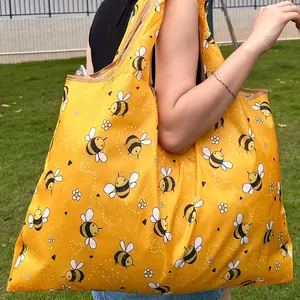 Travel Essential! Foldable Bee Tote - Lightweight Carryall for Grocery Runs & Weekend Trips Shopping Bag #TravelAccessories #CuteToteBag #BeeAesthetic #FoldableStorage #TikTokMadeMeBuyIt