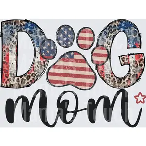 Patriotic Dog Mom American Flag Paw Print Leopard Print