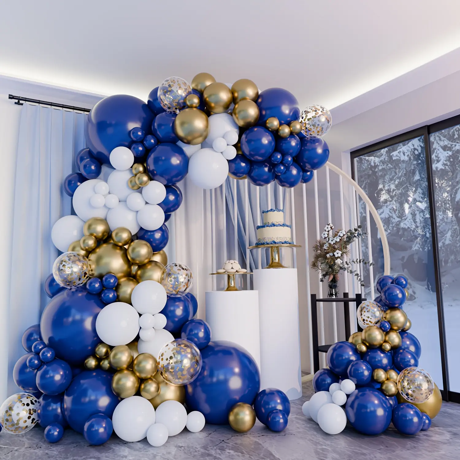 108pcs Navy Blue, White, Golden Latex Balloons Carnival-Ready Set - Festive & Party Supplies for Birthday, Wedding, Graduation Decor, Room Decor, Round