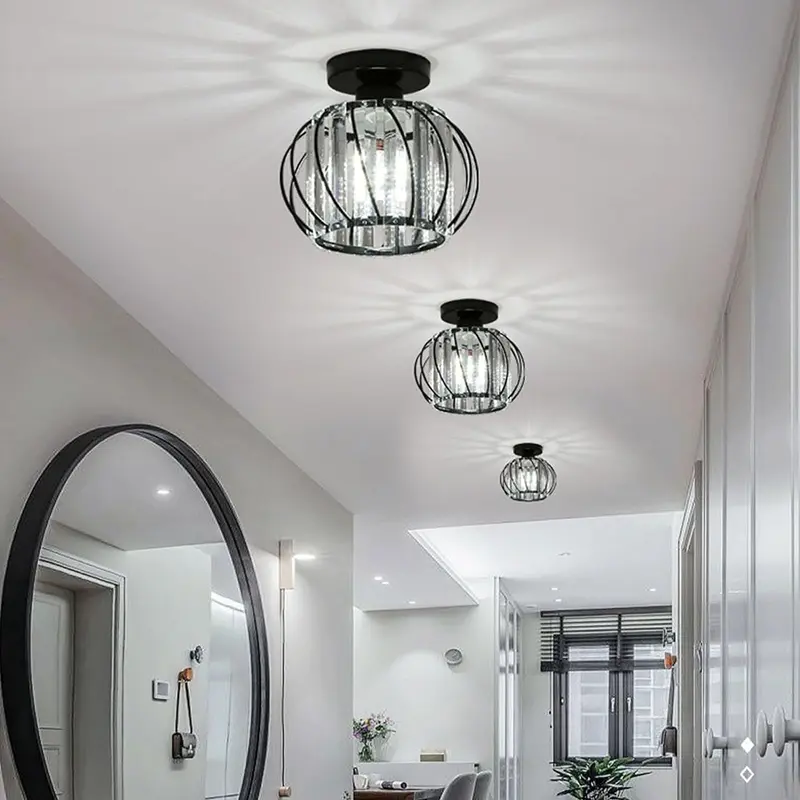 Crystal Pendant Light Mini Crystal Ceiling Lamp Fixed Device Semi-Embedded Ceiling Light Indoor Lighting Decorative Lamps for Hallway Entrance Kitchen Home Decor Light (bulb Not Included)