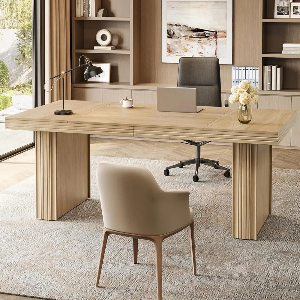 Tribesigns Modern Executive Desk 63", Thick Desktop, Heavy-Duty Legs, Wood Workstation for Home Office