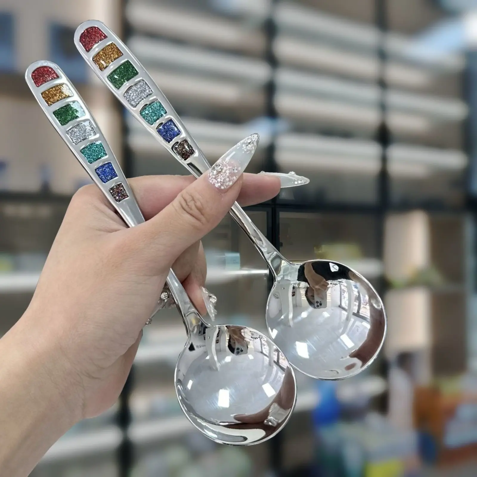 Colorful Enamel Soup Spoons, Stainless Steel Restaurant Cutlery with Creative Marbled Handles for Outdoor Sports and Camping, Multi-Colors, 304-Colorful Enamel Spoon (Size)