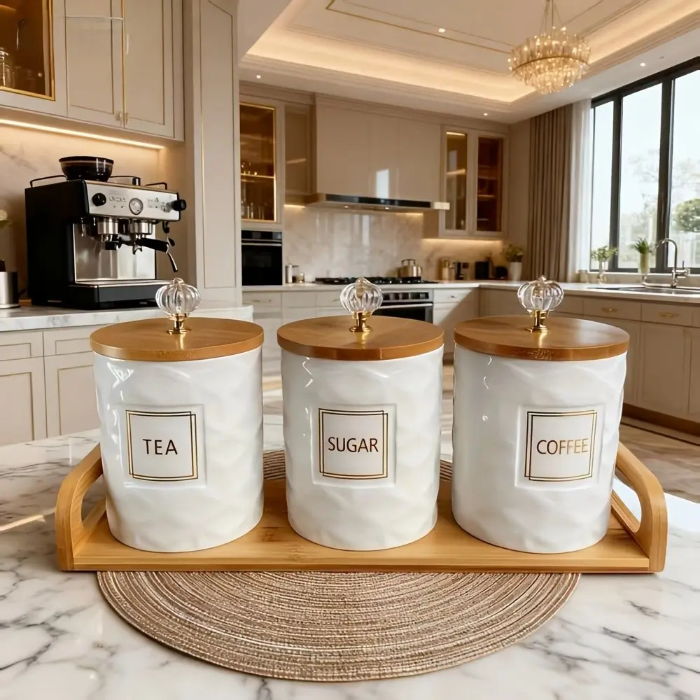 Luxury Ceramic Sealed Jars Set, Moisture-Proof Tea Coffee Storage, High-Aesthetic Candy Jar, Food Jar, Kitchen Food Storage, Perfect for Parties and Decorations