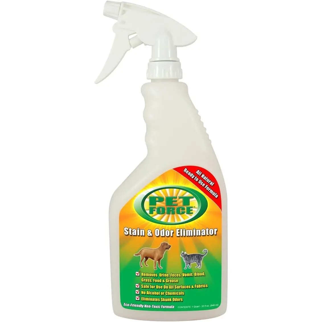 V33005 Pet Force Pet Stain Remover & Odor Eliminator, 32 oz Spray Bottle, Home Cleaning Supply