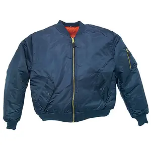 212 MAIN MA-1 Flight Jacket - Men's Modest Polyester-Nylon Knit Plain Casual Outerwear Coat, Long-Sleeve Design with Heavy-Duty Zipper, Sizes XS-7XL