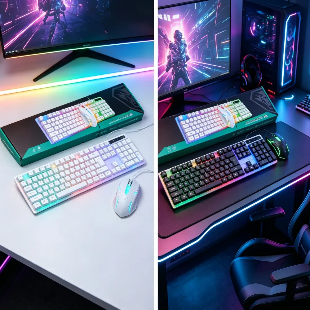 Wired Rainbow LED Backlit Keyboard and Mouse Set (1pc), Silent, Lightweight, Durable Gaming Combo with 2 Color Options, Desktop Accessory for PC Gaming, Home Office Use