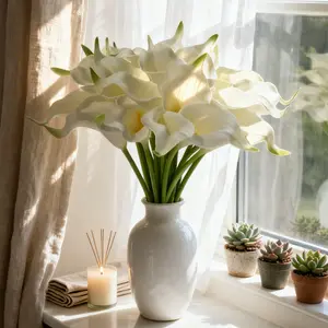 【Mother's Day】Silvanest 10pcs Artificial White Calla Lily Flowers with Green Stems, 13.5" for DIY Wedding, Holiday & Home Decoration Table