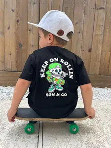 Keep on Rollin - Boys Skateboard tshirt - graphic tshirt - rad skeleton - baby toddler youth kid