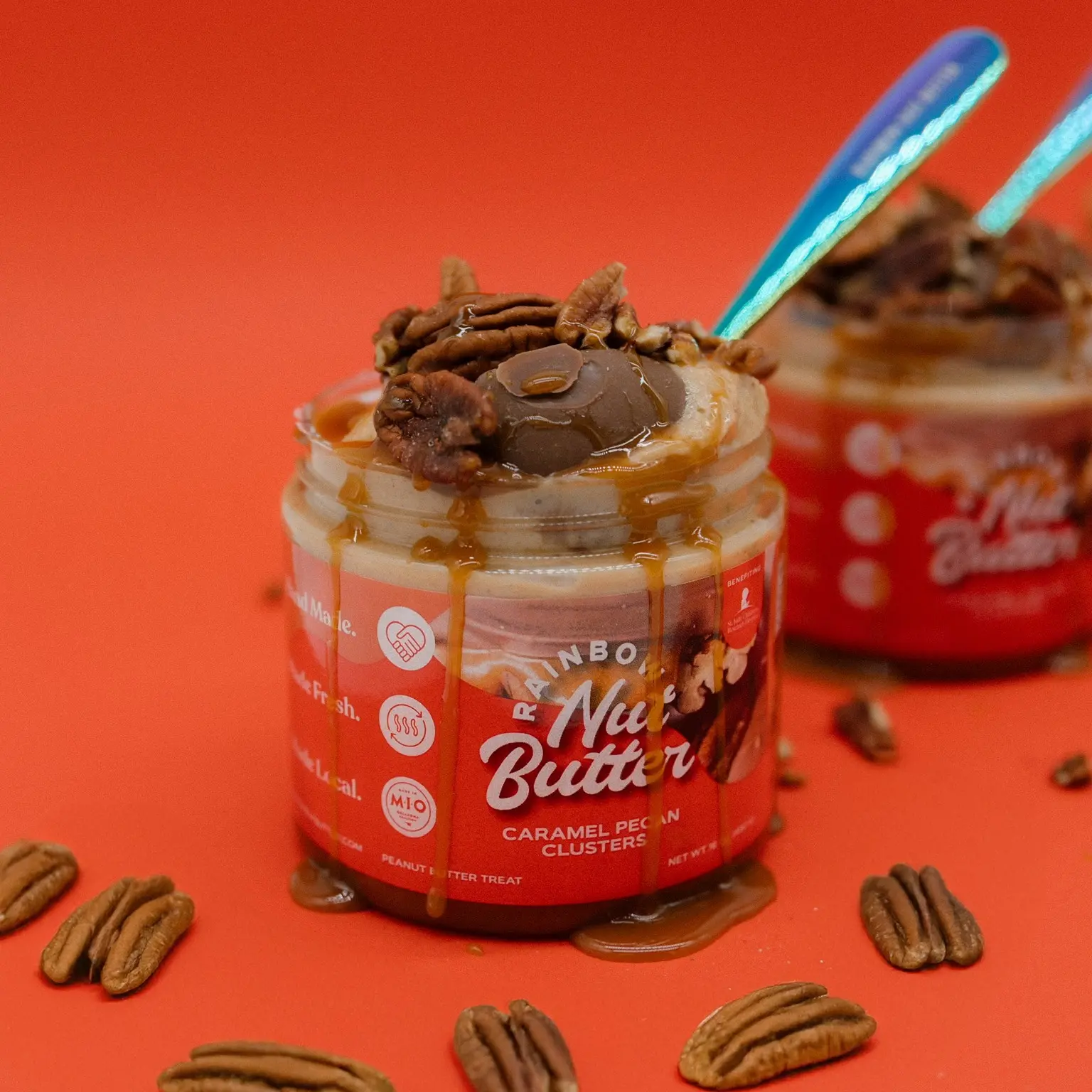 PECAN Chocolate Caramel Cluster Peanut Butter Treat Dip Sweet Caramel Sauce Pecans PECAN Chocolate Caramel Cluster Peanut Butter Treat Dip Sweet Caramel Sauce Pecans