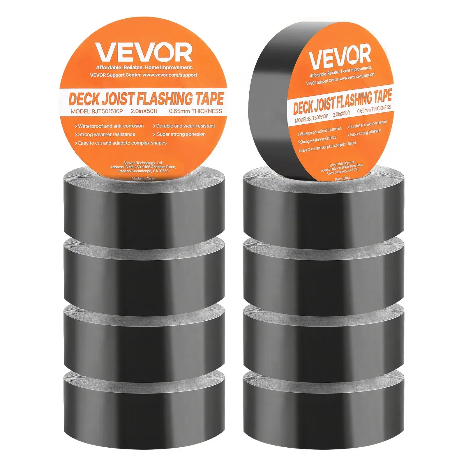 【Summerfinds】VEVOR Deck Joist Tape,2 inch x 50 ft10 PackWeather-Resistant Waterproof Flashing Butyl Joist Tape for DeckingSelf-Adhesivefor Wood DecksBeams RoofsRVsHouseand Pipes RepairBlack, Adhesion Sealing Tape, Multi-Roll Sealing Tape