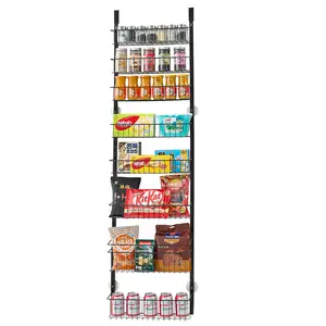 【fathersdaygift】VEVOR Over the Door Pantry Organizer, 9-Tier Pantry Organization and Storage, Heavy-Duty Steel Hanging Spice Rack, Adjustable Wall Seasoning Shelves, for Home Kitchen Laundry Room Bathroom, Black, Basket, Shelf