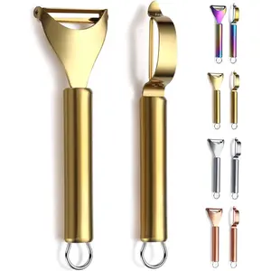 Gold Potato Vegetable And Fruit Peelers For Kitchen,  Titanium Gold Plating Stainless Steel Peelers,Sharp Blade And Ergonomic Non Slip Easy To Grip Set Of 2 Utensils Shaped