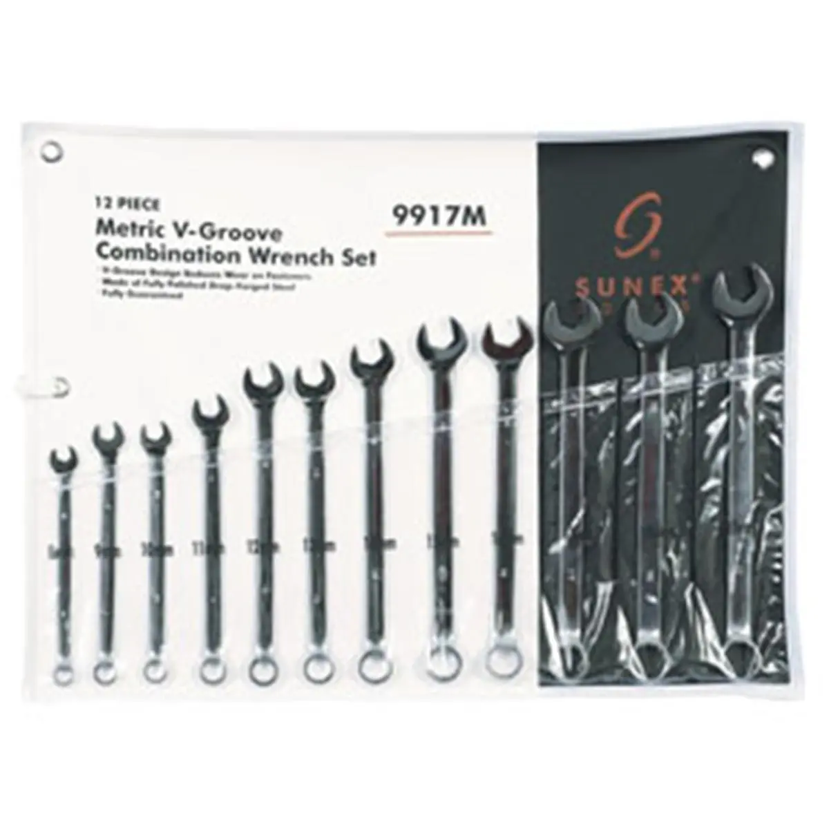Sunex Tools 212 MAIN 12-Piece Alloy Steel Drop Forged Metric Hex Combination Wrench Set with V-Groove Fit