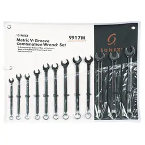 212 MAIN 12-Piece Alloy Steel Drop Forged Metric V-Groove Combination Wrench Set with V-Groove Fit, Sunex Tools 9917M
