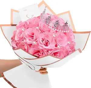 [New deal] -  Roses Bouquet Pink Flower Set with 24 Glittering Roses, Wrapping Paper, Crown, Card for Valentine's Day, Birthday, Anniversary, Engagement, Wedding, Thanksgiving, Christmas