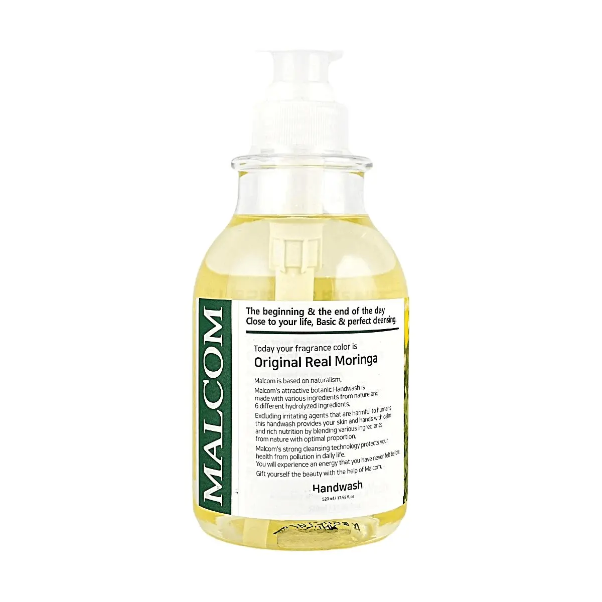 Korean Moringa Natural Hand Wash, Moisturizing-Antibacterial Gentle Liquid Cleanser for Sensitive Skin Adults, Subtle Scent, Long Lasting 520ml Single Item Bottle