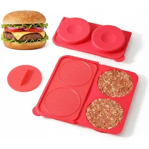 Burger Press for 4.5" 1/4-1/3 lb Patties - 4 in 1 Hamburger Press Patty Maker for Kitchen BBQ, Non-Stick Burger Patty Mold for Beef Veggie, Dishwasher Safe & Freezer Storage (Red)