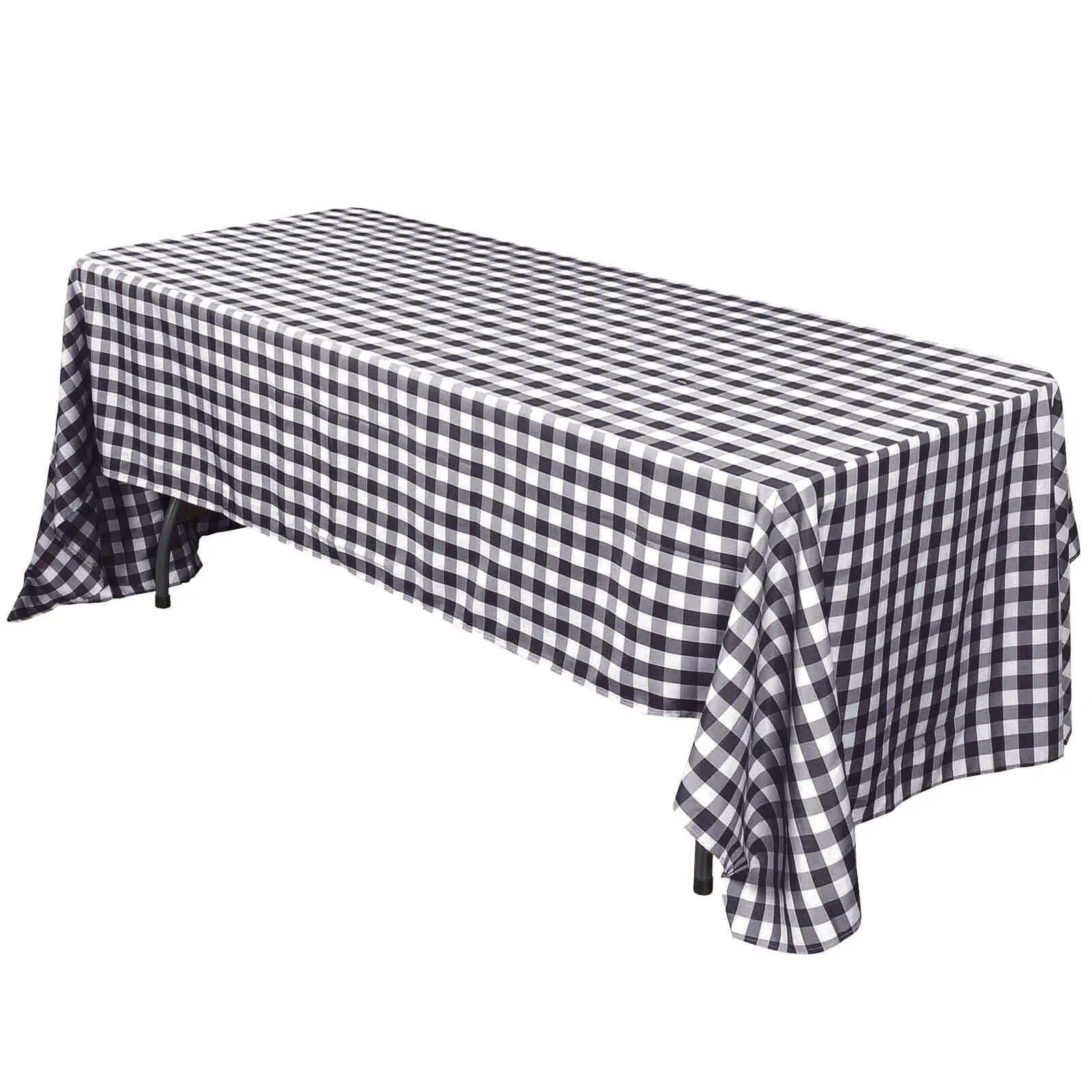 Polyester Rectangle Tablecloth (60"x102"), White/Black Checkered Buffalo Plaid, for Everyday Use, Gender Reveal, Decoration, Dessert Tables, Corporate & Graduation Events