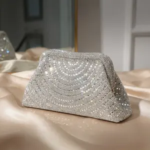 Premium New Luxury Handmade Rhinestone Clutch Bag with Chain Strap Crystal Cloud Frame Evening Bag for Women Elegant Formal Purse for Wedding Prom Party Cocktail Banquet Night Out