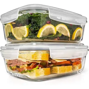6.5 Cups/52 Oz 4 Pc (2 Containers + 2 Lids) Glass Storage/Baking Set - BPA-Free, Leak-Proof, Microwave, Freezer, Oven & Dishwasher Safe with Locking Lids.