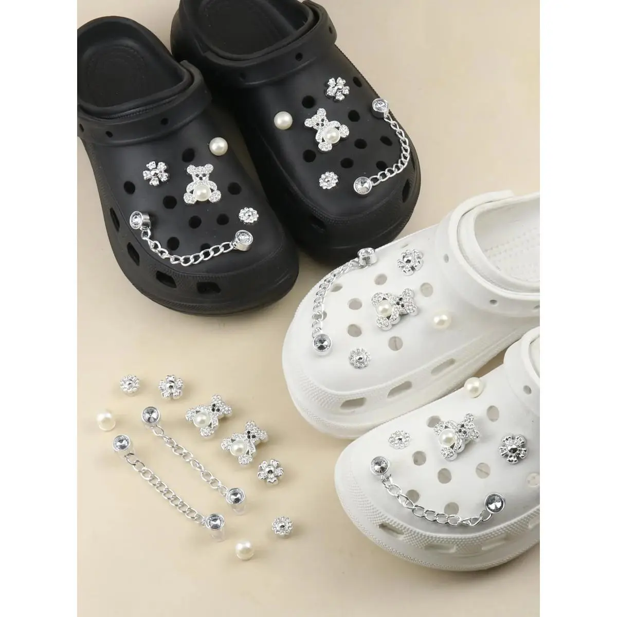 Shoe Charm Set, 10/12-Piece Cute Animal Theme with Pearl and Rhinestone Accents, Multicolor Fashion Accessories for Women's Clogs, Multicolor1, Rhinestone Sticker Fashion Accessory Sets, Bling Shoe Charms, Clog Sandals Decor, Rhinestone Shoes Charms