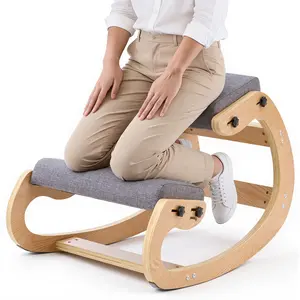 【FathersDayGift】VEVOR Ergonomic Kneeling Posture Chair Desk, Wooden Frame Chair with Adjustable Thick Foam Cushions, Adjustable Seat Height, Neck & Back Pain Relief for Home & Office, Gray, Ergonomic Office Chair