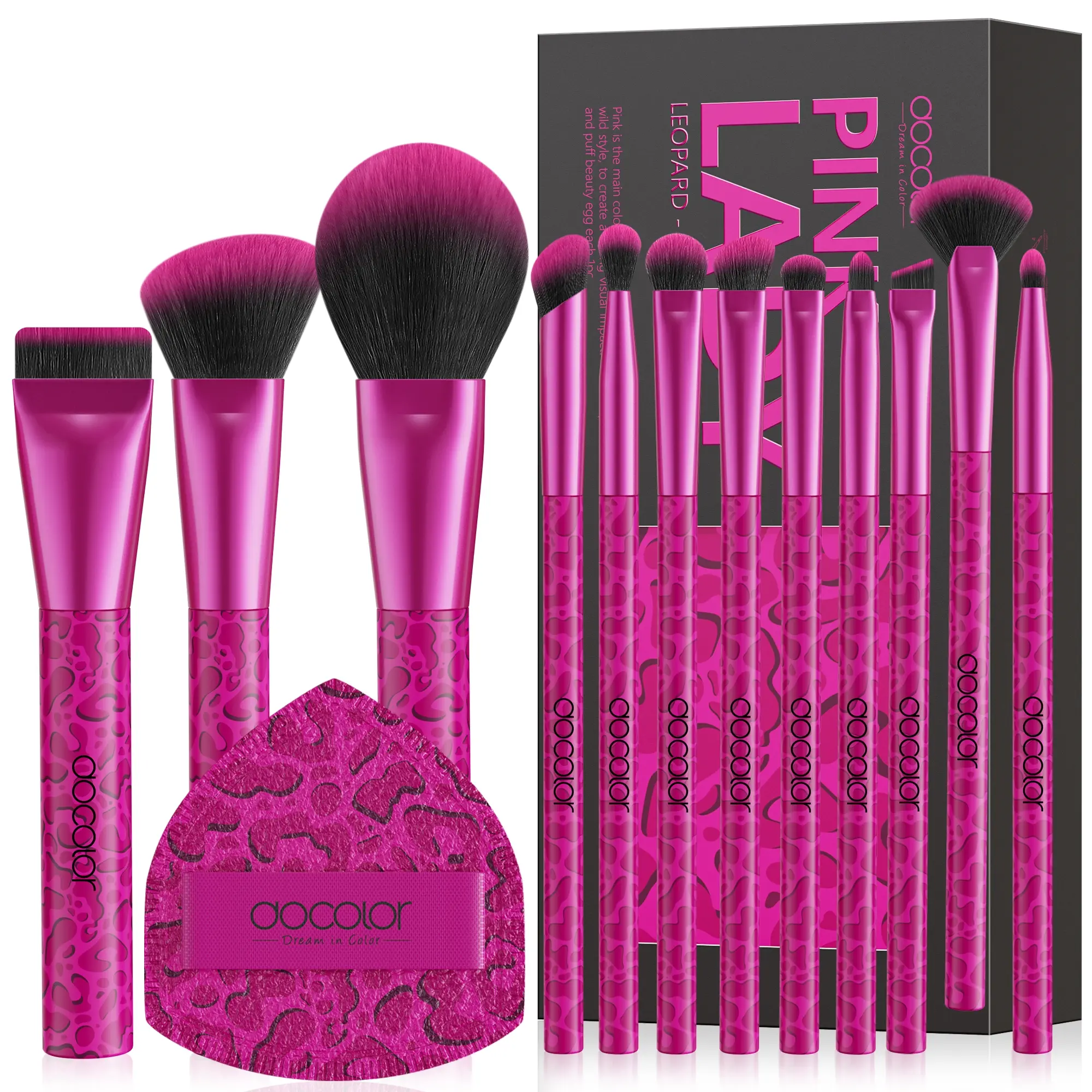 12-Piece Makeup Brush Set with Sponge & Powder Puff, All-in-One Makeup Brushes Set, Cosmetic Brush Set, Beauty Brush Set, Face Makeup Brushes, Complete Makeup Set for Foundation, Concealer, Eyeshadow, Contouring, Makeup Tools