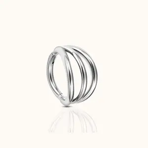 Triple Circle Geometric Clicker Titanium Hinged Hoop Earring
