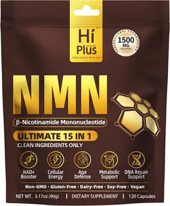 NMN Supplement 1500mg per Serving 15-in-1 Complex Formula with Nicotinamide Mononucleotide, CoQ10, Quercetin, TMG, Resveratrol Supports Cellular Energy & NAD+ Balance 120 Capsules
