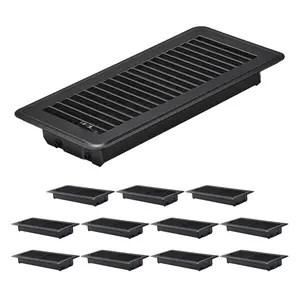 VEVOR 4 x 10 Inch Floor Registers, 12-Pack Vent Grilles, HAVC Heavy-Duty Walkable Iron Floor Vents, Easily Adjustable Rust-Proof Air Vents Deflector with Metal Damper, Ideal for Home & Office, Black