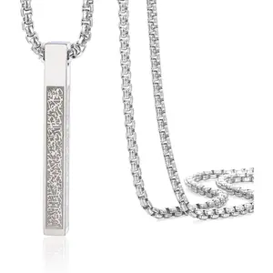 Islamic Ayatul Kursi Necklace for Women Men Stainless Steel/Leather Chain Muslim Allah Arabic 3D Bar Pendant Islam Eid Ramadan