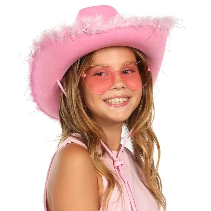 Cowgirl Hat with Glasses - Hot Pink Cowboy Hat with Feathers