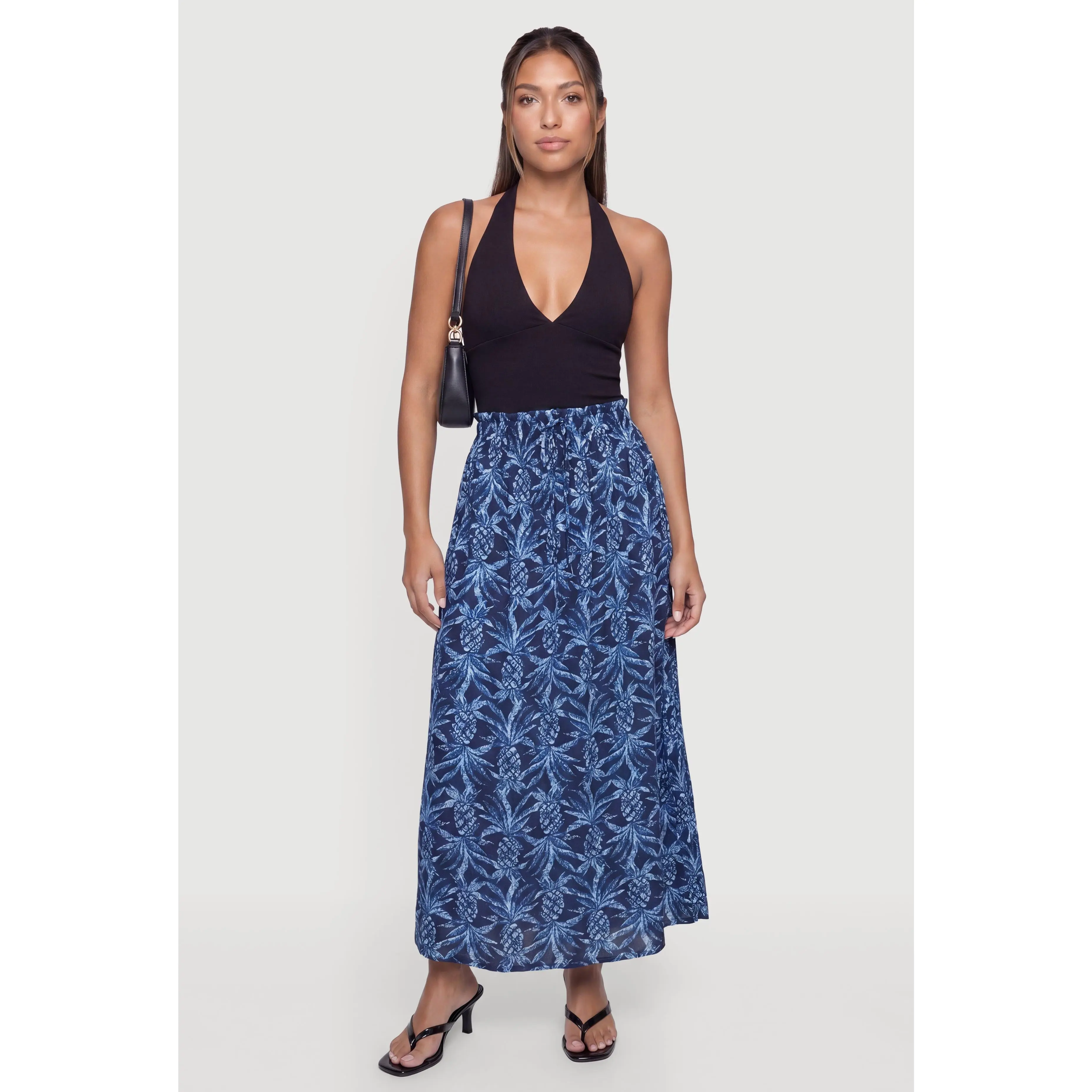 Pineapple Print Smocked Waist Maxi Skirt