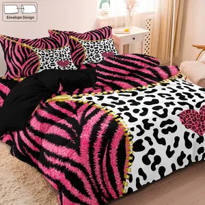 3pcs Luxury Bedding Cover Set (No Blanket & Comforter) With Rose Rose Red Zebra Stripe Leopard Print Thin Duvet Cover Soft Comfortable For Home Dorm Decorative Bedding Sets (Includes 1 Duvet Cover And 2 Pillowcases)