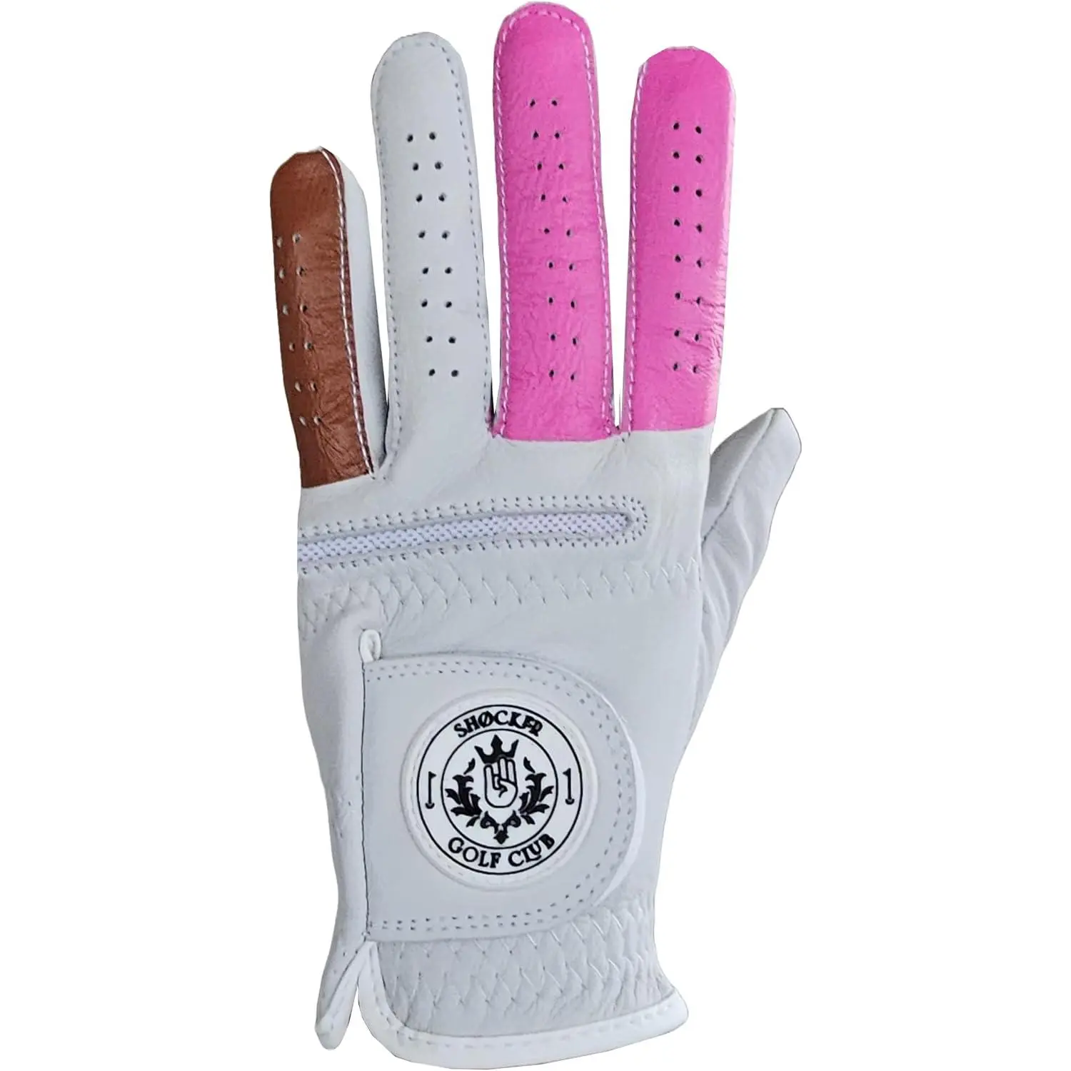 Golf Glove Men’s - Golf Accessories for Men, Adult 100% Cabretta Leather White Golf Gloves with Extra Grip, Shocker Fun Mens Gag Gift, Left or Right Hand, Small to XXL Sizes