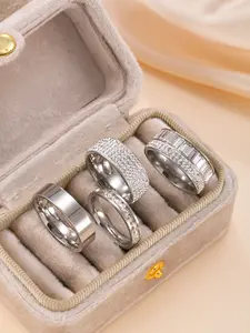 4 Piece Fashion Stainless Steel Moissanite Ring Set, Stackable Ring, Elegant Simple Design, Perfect for Daily Wear, Ideal Gift for Ramadan, No Box Included