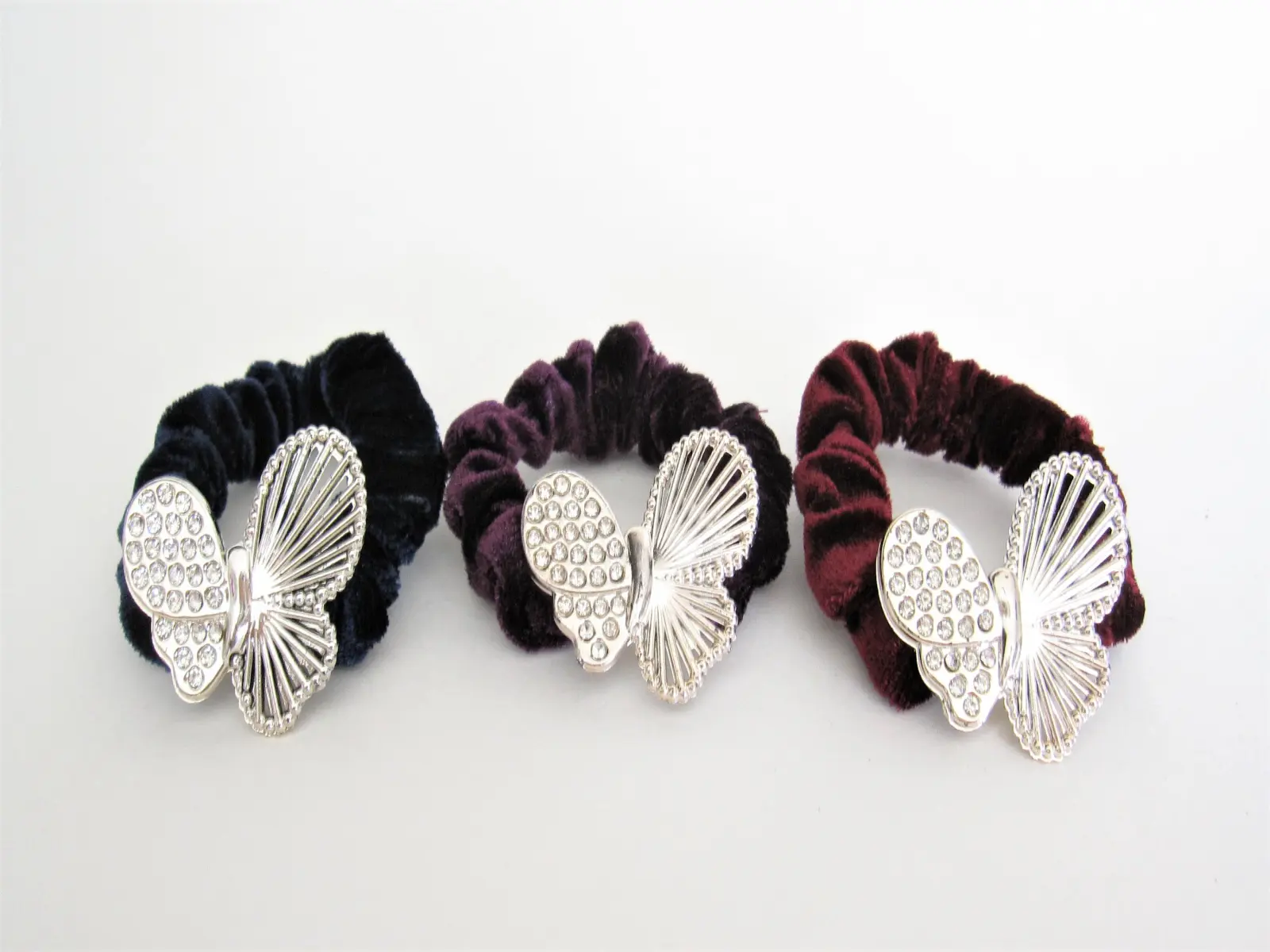 Butterfly blue purple maroon hair tie pony tail holder scrunchie with crystals