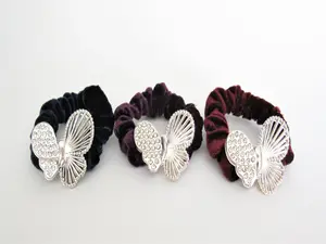 Butterfly blue purple maroon hair tie pony tail holder scrunchie with crystals