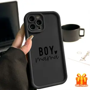 "BOY mama" text with heart pattern, a hot-selling, trendy, creative cartoon design, fun and unique, compatible with iPhone 11/12/13/14/15/16/17/X/XS/XSMAX/16E/12/13 Mini. It is the perfect holiday gift for friends, family, or for personal use.