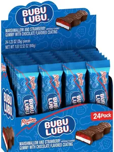 RICOLINO Bubulubu Chocolate Strawberry Marshmallow Bar Box with 24 count