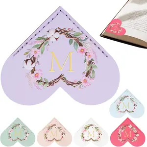 6 Pack Macaron Colorful Bookmarks,Heart Shape Leather Bookmark Set with Floral Initials,Cute UV Printed Design,Bulk Graduation Gifts for Students Teachers Book Lovers,Elegant Thank You  (M)